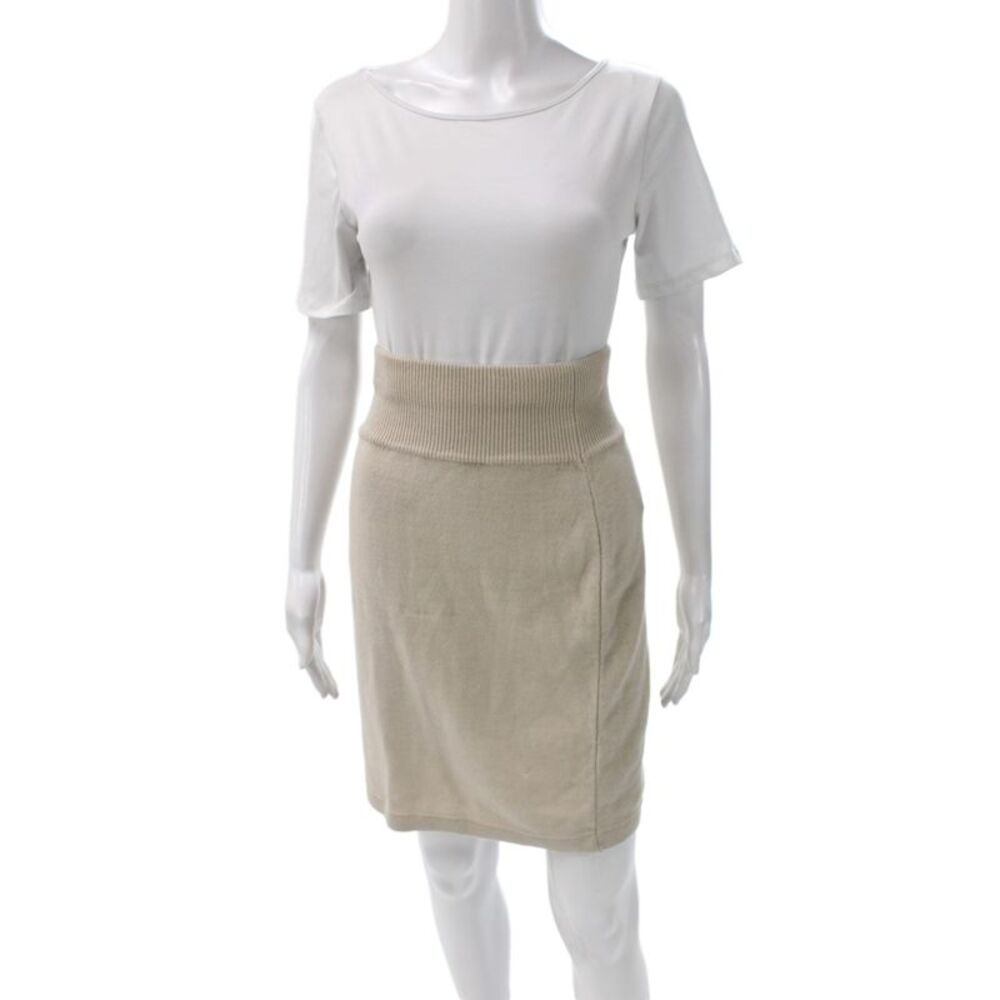 Sonia Rykiel Women Straight Pencil Mini Skirt Beige Wool Solid Size S